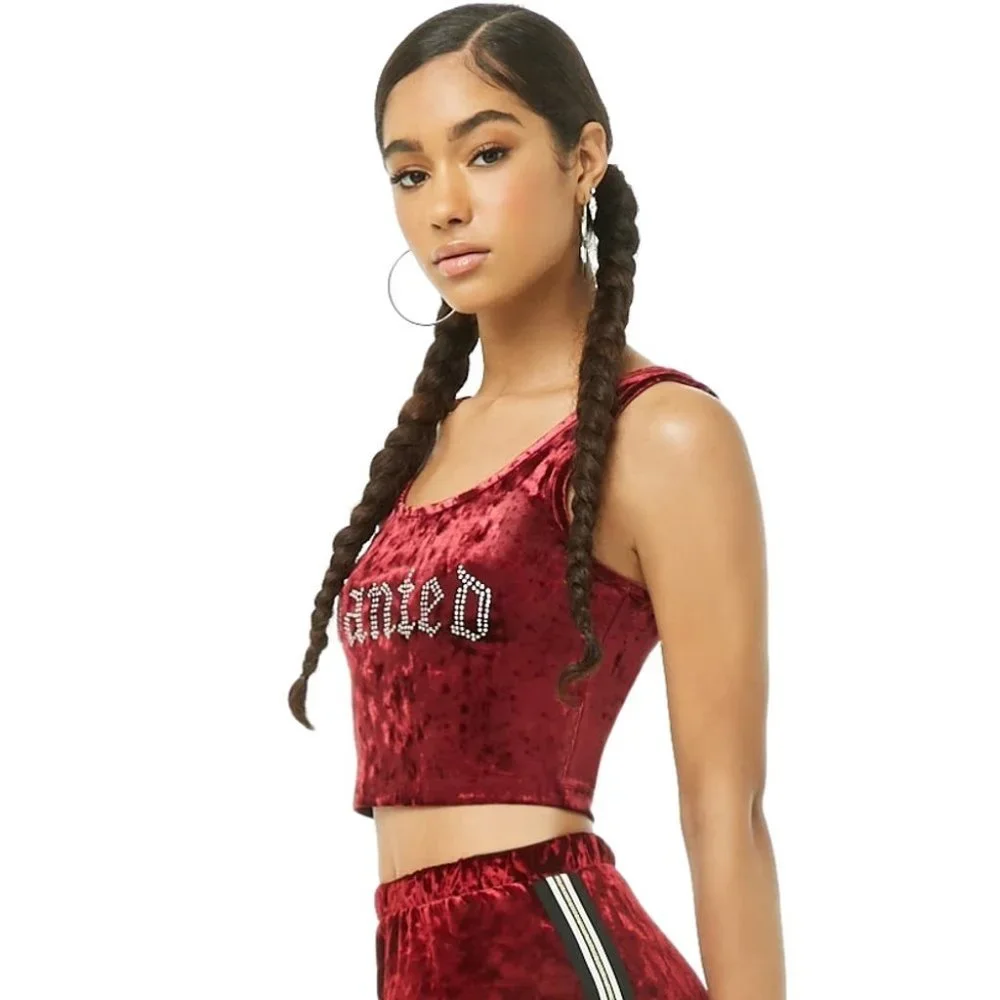 Forever 21 Rhinestone Wanted Crushed Velvet Tank Top - Picture 5 of 11